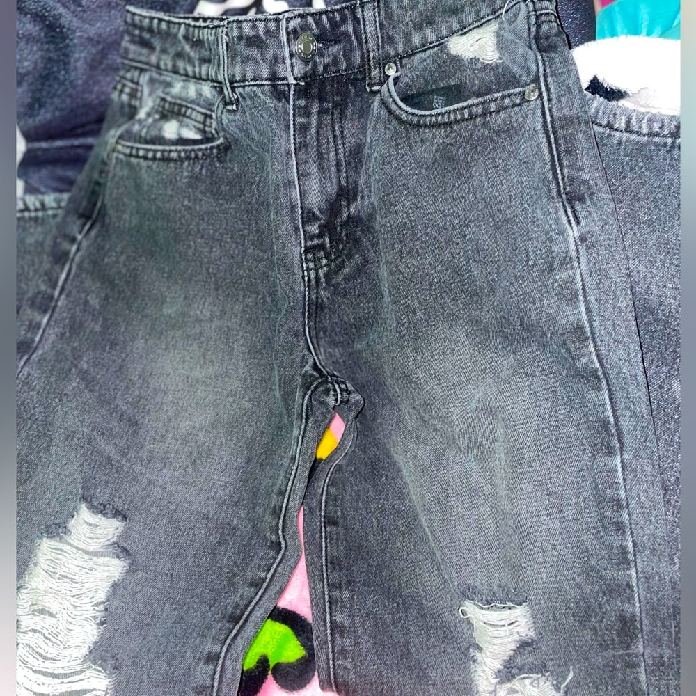 Black grey ripped jeans